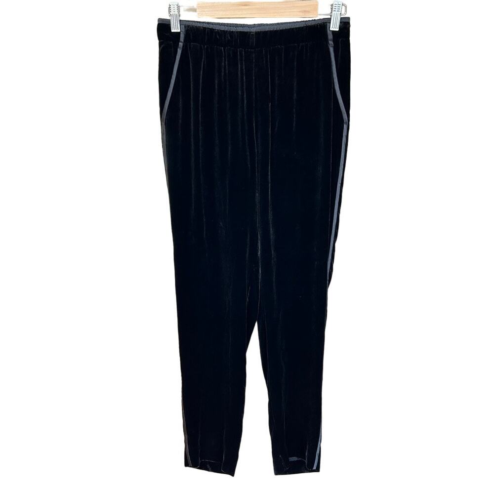 Lafayette 148 Black Velvet Elastic Waist Pull-On Tuxedo Track S Pant MSRP $598